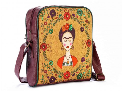 Frida Kahlo Figürlü Büyük Postacı Kol Çantası Etnik Bohem Style - BORDO